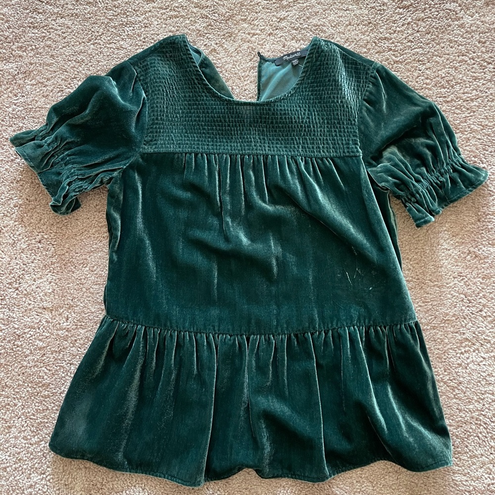 Madewell green velour blouse